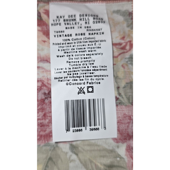 VTG Kay Dee Set 4 Rose Floral Cotton Napkins 18"x18" NWT Made in USA Cottagecore - Picture 4 of 6